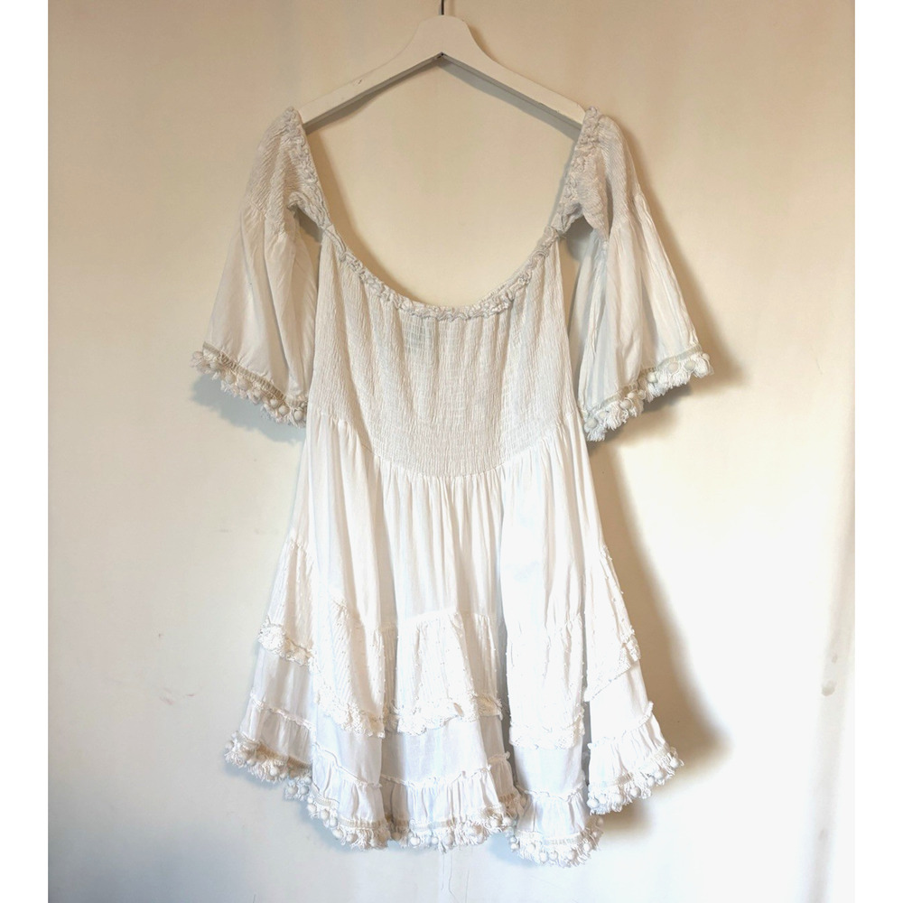 Antica Sartoria Dress OS Off the Shoulder Mini Short Smoked Off White Boho